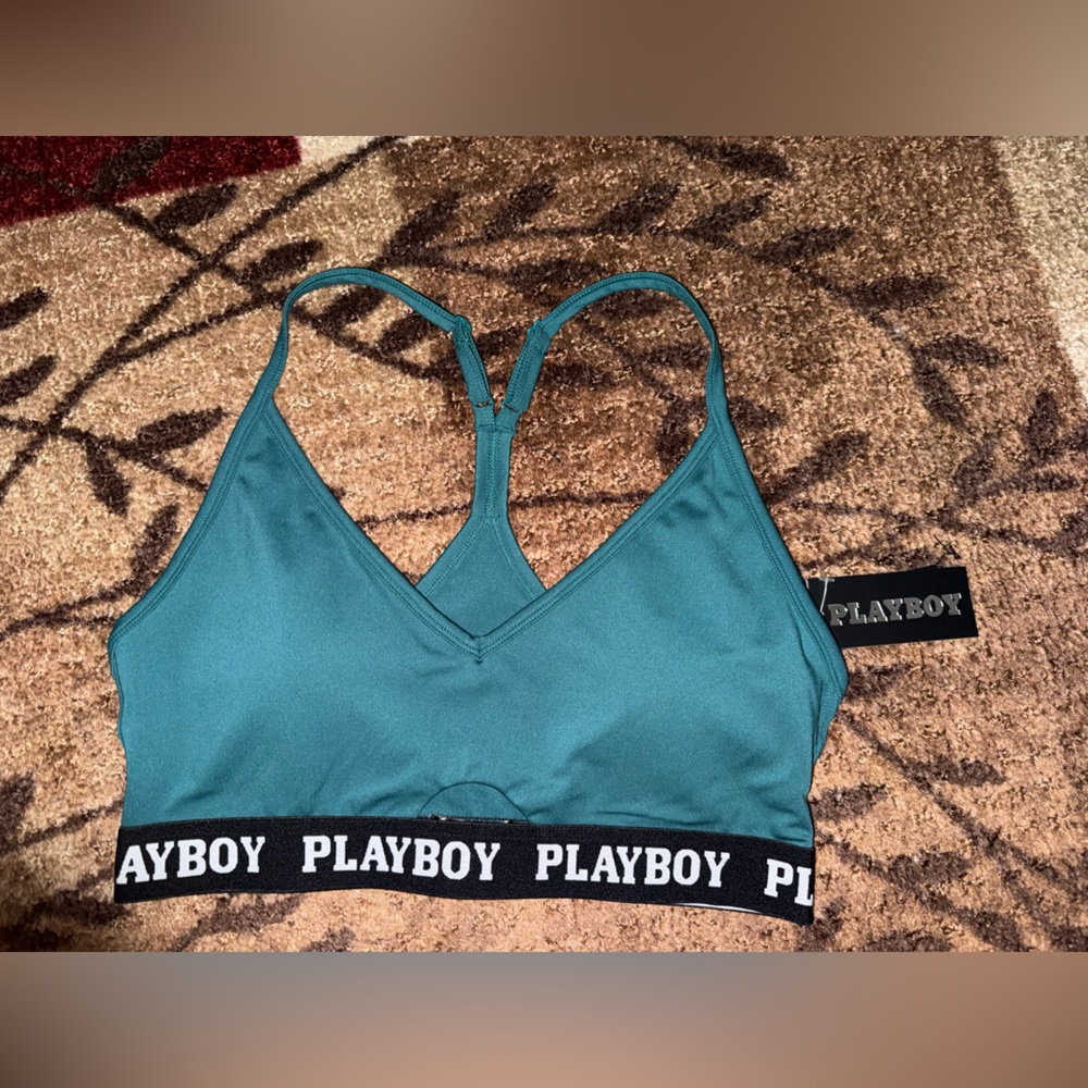 PLAYBOY Teal Bralette with Black Band- Size XL NWT